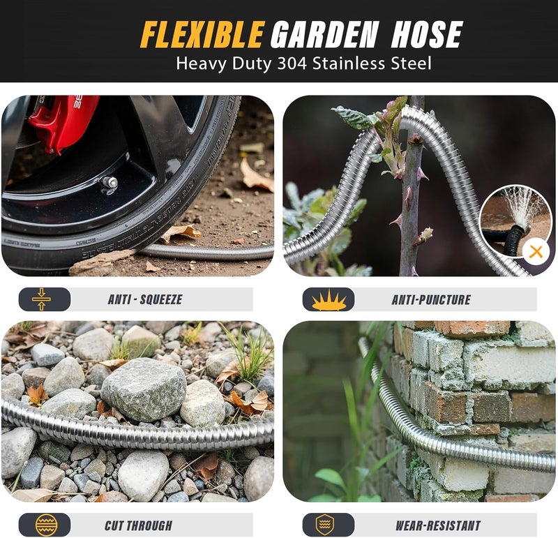 Lefree Garden Hose 50ft, Stainless Steel Garden Hose Metal, Flexible Water Hose with 10-Function Nozzle, Crush Resistant, Leak Proof, No Kinks Heavy Duty Hose for Yard, Outdoors, Rv - Image 5